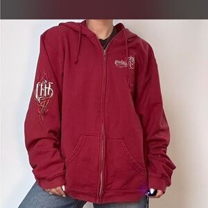 Harley Davidson Red Zip Up Hoodie Y2K